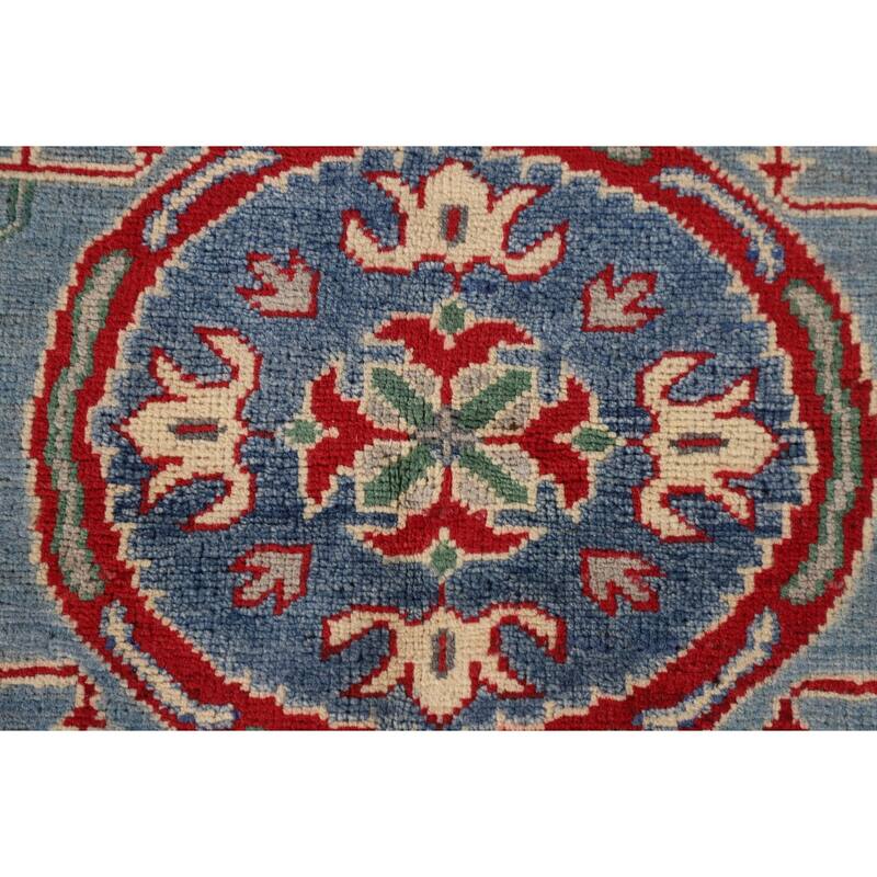 Light Blue Kazak Oriental Accent Rug Handmade Traditional Wool Carpet - 3'5"x 4'11"