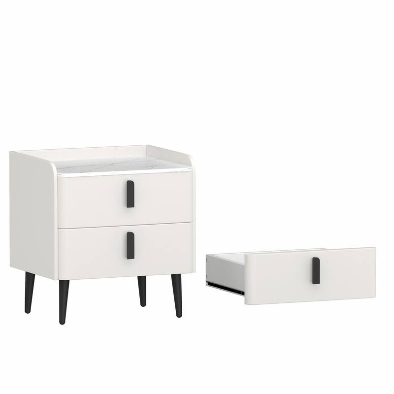 Nightstand with 2 Drawers and Marble-Pattern Tabletop