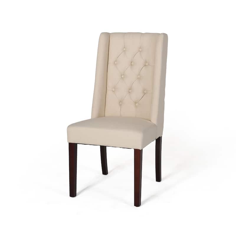 Beige Elegant Meeting Room Chair Vanity Chair with High Backrest, Upholstered Dining Chair Leisure Chair with Wood Legs