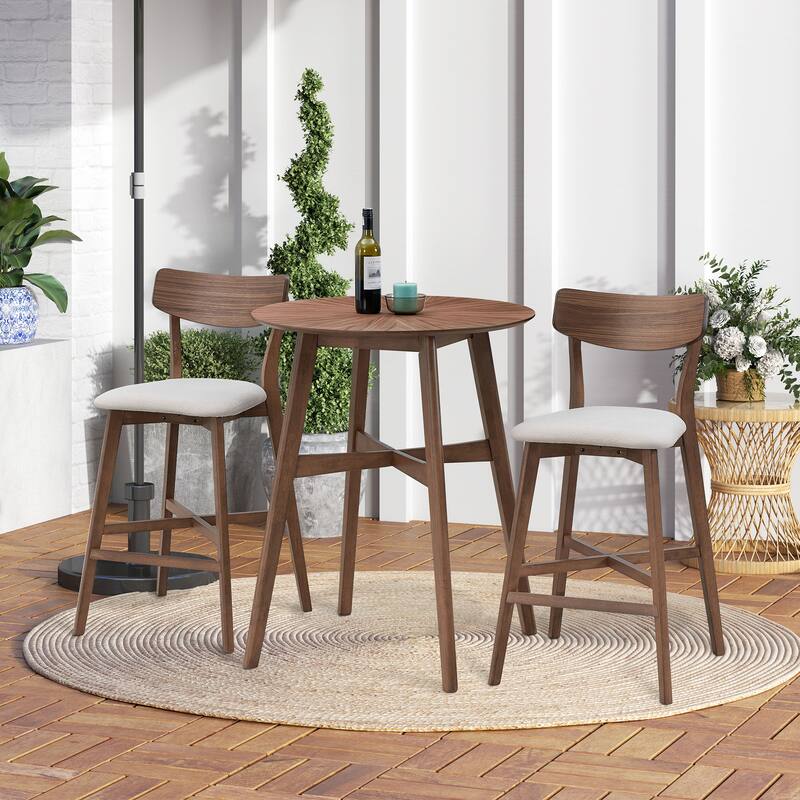 Modern Style 3-Piece Dining Set with Round Counter Height Bar Table and 2 Upholstered Dining Chairs