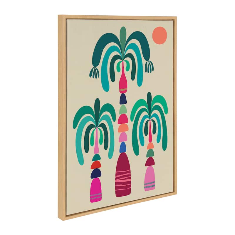 Kate and Laurel Sylvie MCM Palm Trees Framed Canvas by Rachel Lee - 23x33 - Natural