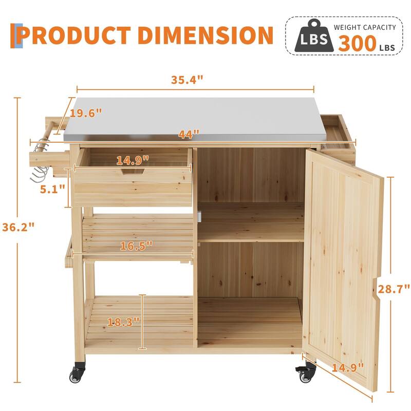 Outdoor Grill Cart with Storage Cabinet and Stainless Steel Worktop