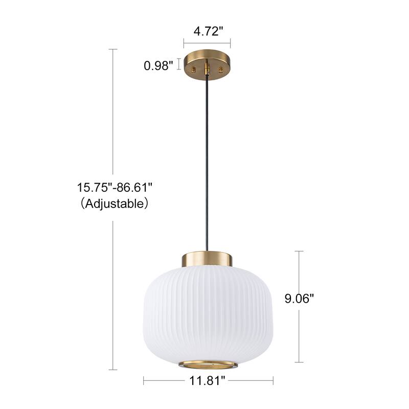 1-Light Gold Lantern Chandelier Drum Shape Hanging Kitchen Island Light