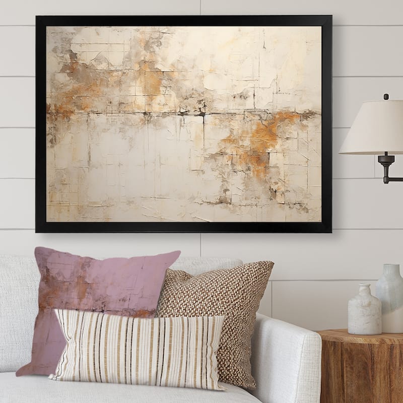 Designart "Beige Christianity Cross Of Jessus" Abstract Framed Canvas Prints - 32 in. wide x 16 in. high - Black