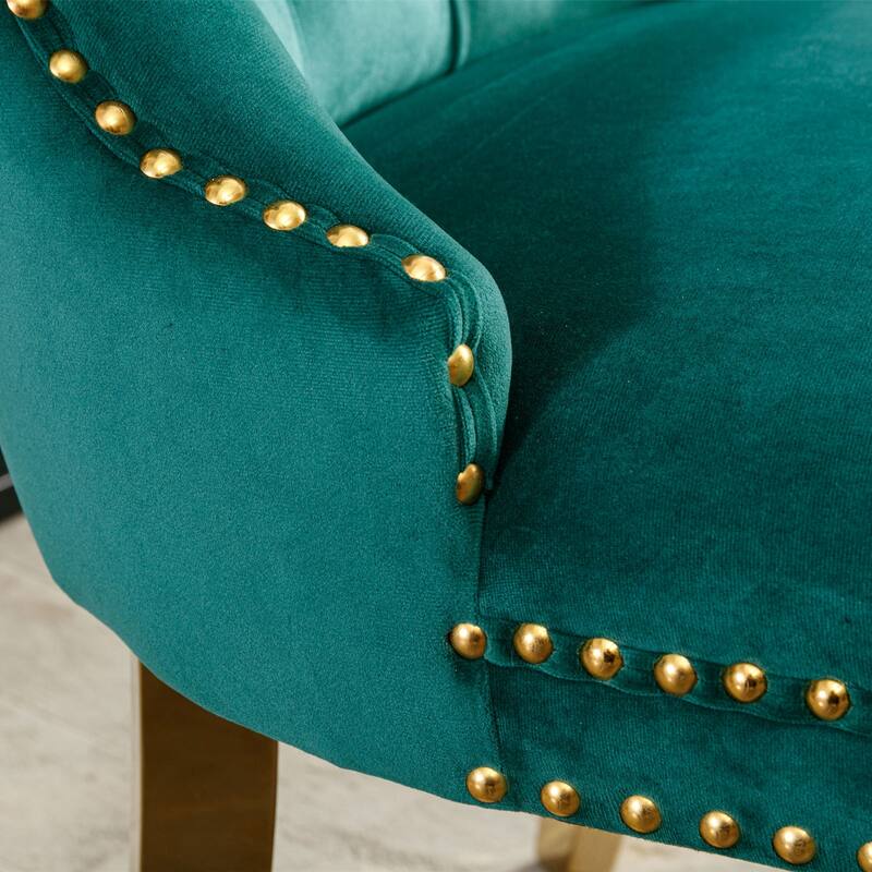 Set of 2 Velvet Dining Chairs with Nailhead Trim and Gold-Plated Legs