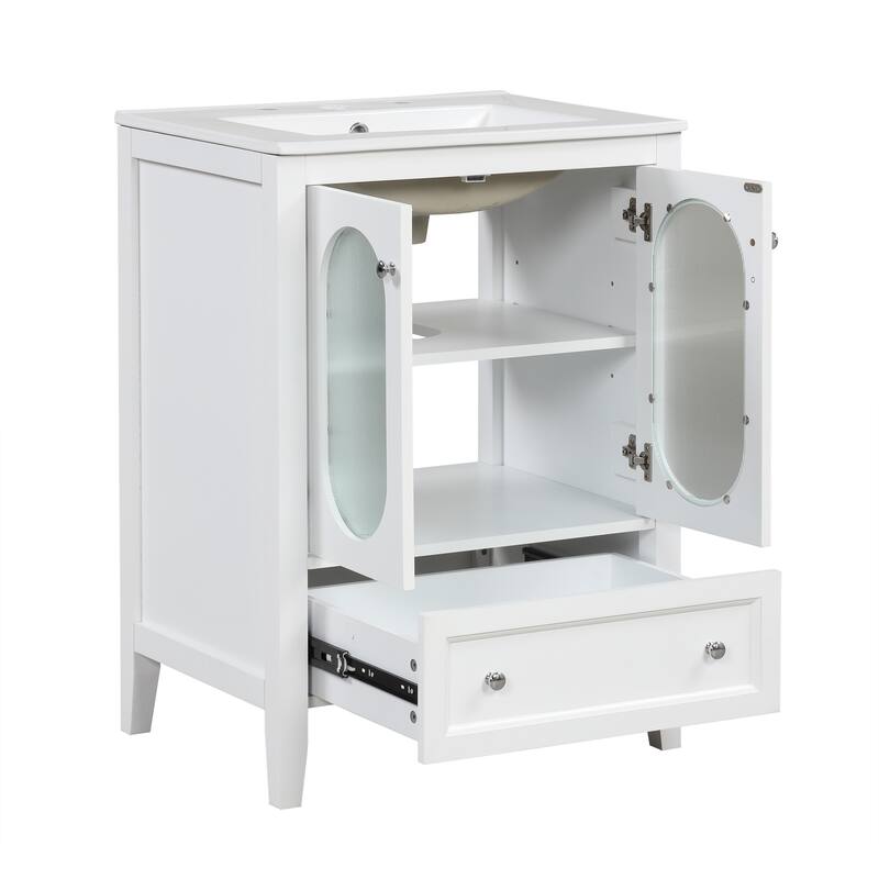 Roomfitters 24" Bathroom Vanity with Sink Cabinet with 1 Drawer Doors Adjustable Shelf Solid Wood and MDF, White
