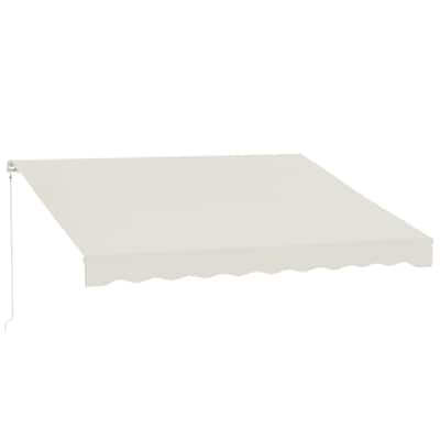Cream White Aluminum Steel Polyester Patio Awning with Remote and Tilt - 118" L x 141.75" W