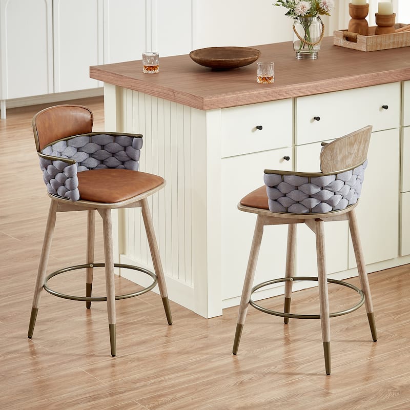 Art Leon Retro Woven and Wood Counter Height Barstool