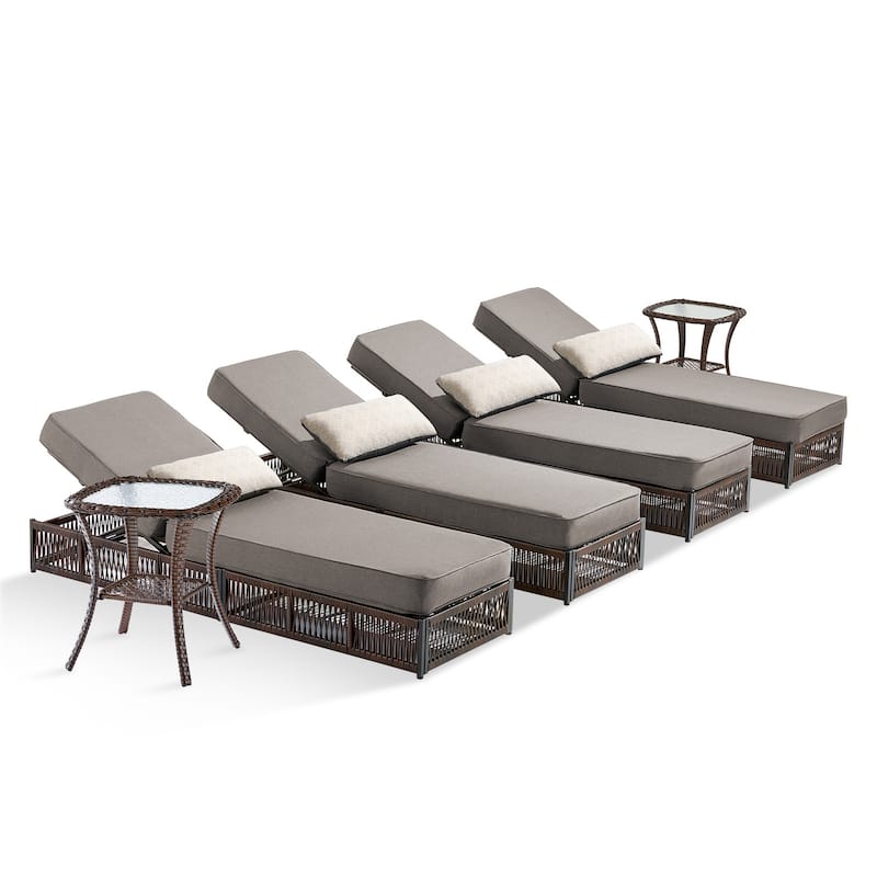 Pocassy 6 Pieces Patio Chaise Lounge Chair with Adjustable Backrest
