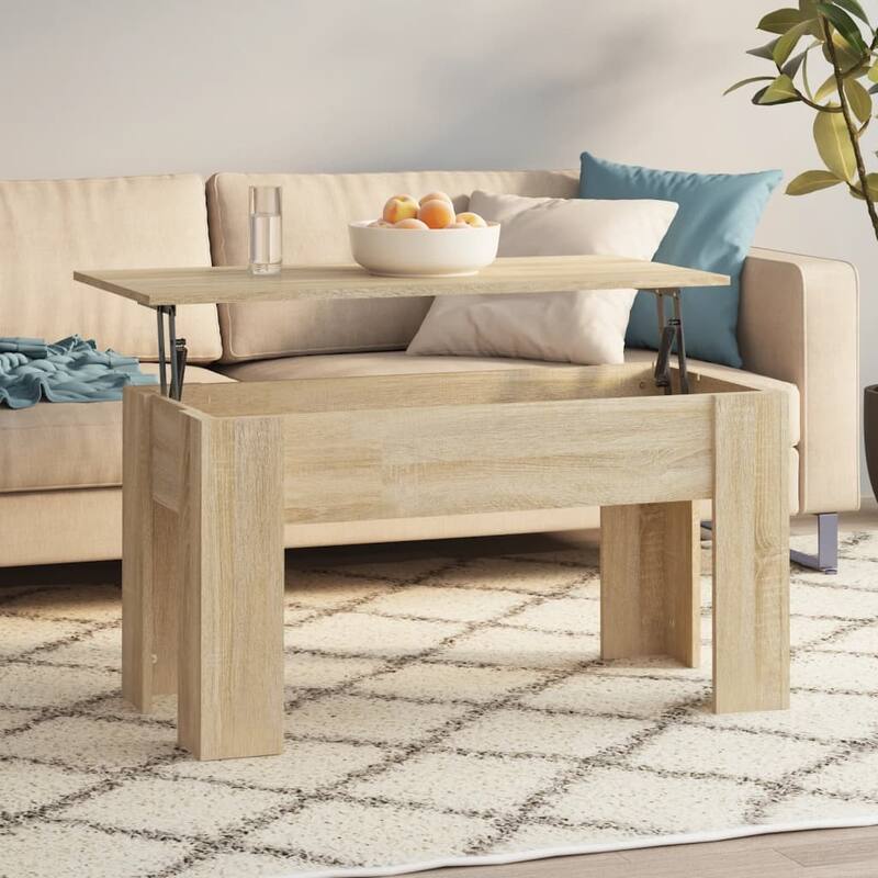 vidaXL Coffee Table Lift Top End Table Accent Side Sofa Table Engineered Wood - 39.8" x 19.3" x 20.5" - Sonoma oak