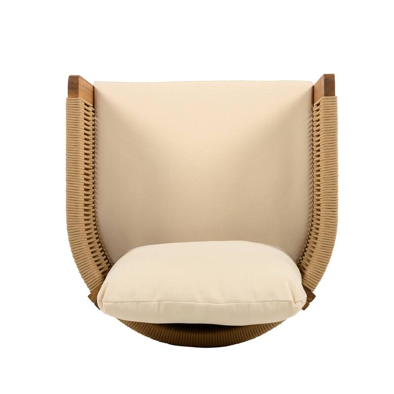 Acacia Wood Outdoor Dining Chairs 2-Pack with Brown Rope Handles, Washable Waterproof Cushions, 400 lbs Capacity