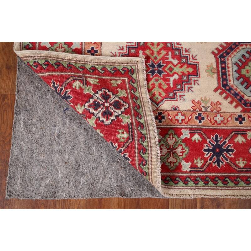 Beige / Ivory Kazak Oriental Area Rug Hand-Knotted Wool Carpet - 4'11" x 6'6"