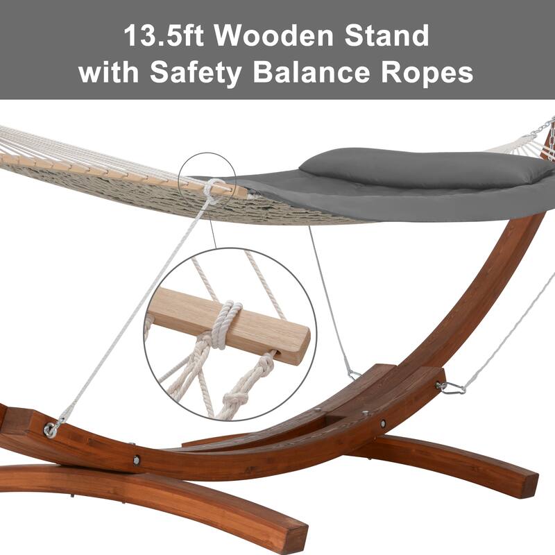 Rope Hammock with 13.5ft Wooden Stand and Removable Pad