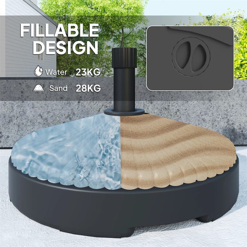 Outdoor Umbrella Base HDPE Patio Parasol Stand Fillable with Sand or Water - 21.7" x 11.8" H