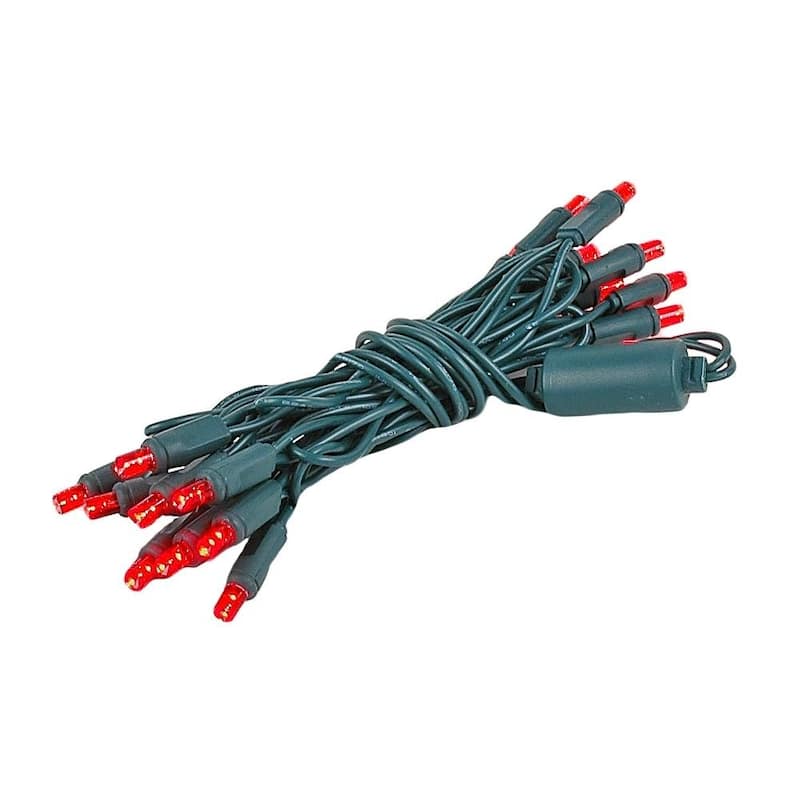20 Light LED Christmas Mini Light, Warm White, Non-Connectable, Green Wire, 8.5’ - Red