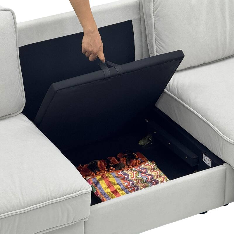 Upholstered L-Shaped Sectional Sofa Couch with Ottoman, Modern Fabric Deep Seat Sofa