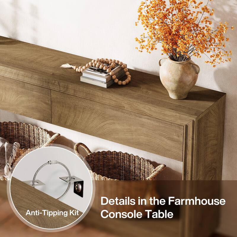 63" Farmhouse Console Table with 2 Drawers for Living Room