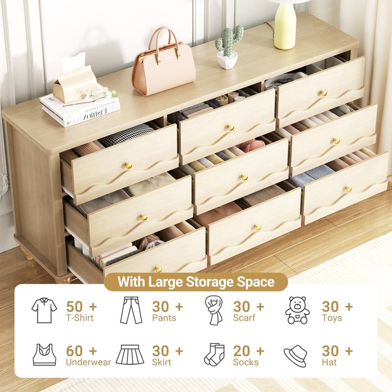 Modern 9-Drawer Dresser Closet Organizer, 63-In Chest of Drawers TV Stand