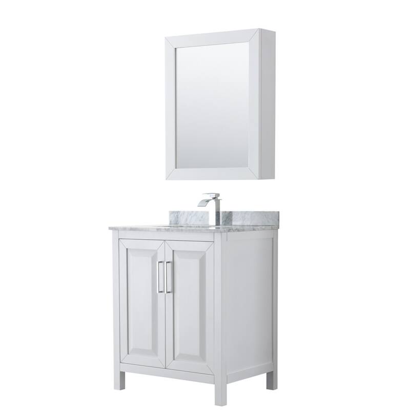 Wyndham Collection Daria 30" Free Standing Single Vanity Set with MDF - White / White Carrara Marble Top / Polished Chrome - Painted