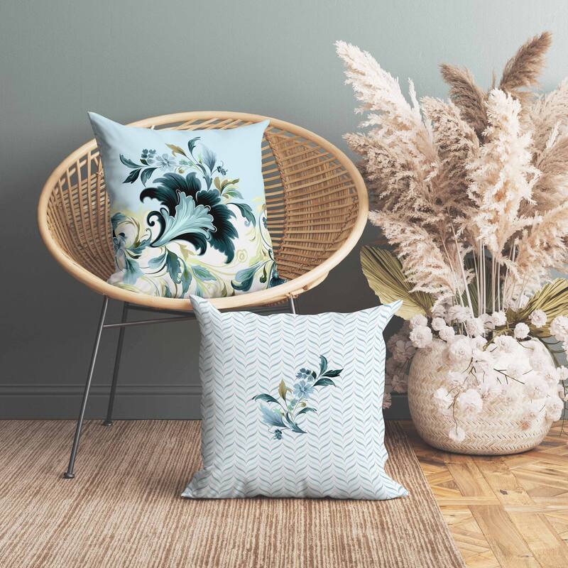 Damask Hue Faux Suede Reversible Throw Pillow Turquoise and Green