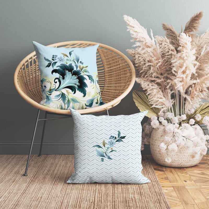 Damask Hue Indoor/Outdoor Reversible Throw Pillow Turquoise and Green