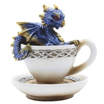 Q-Max 4.5"H Blue Dragon in Cup Statue Fantasy Decoration Figurine