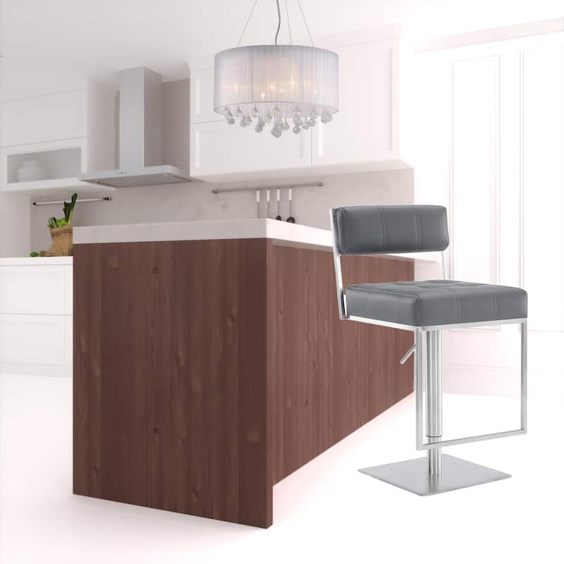 Faux Leather Swivel Low Back Bar Stool with Silver Pedestal Base - 22” x 17” x 44” (D x W x H)