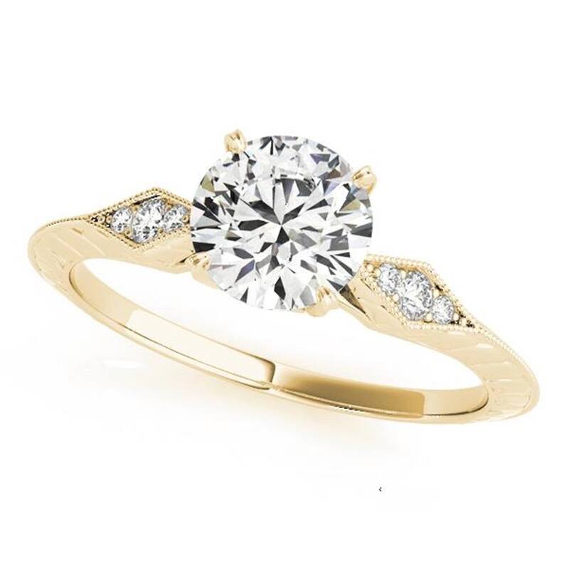 Auriya 14k Gold 1ct Vintage Moissanite and Diamond Engagement Ring 1/10ct TW