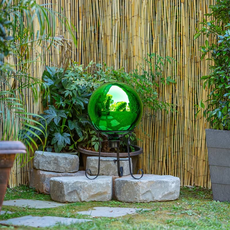 Alpine Corporation 10" Diameter Indoor/Outdoor Glass Gazing Globe Festive Yard Decor, Green