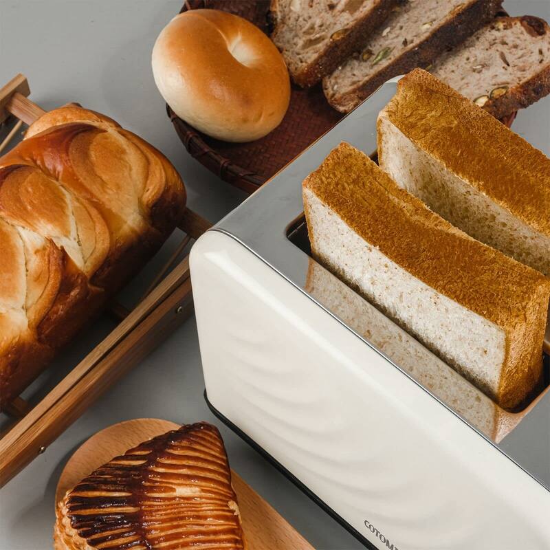 Toaster 2 Slice, Retro Cream White Stainless Steel Toaster with Defrost