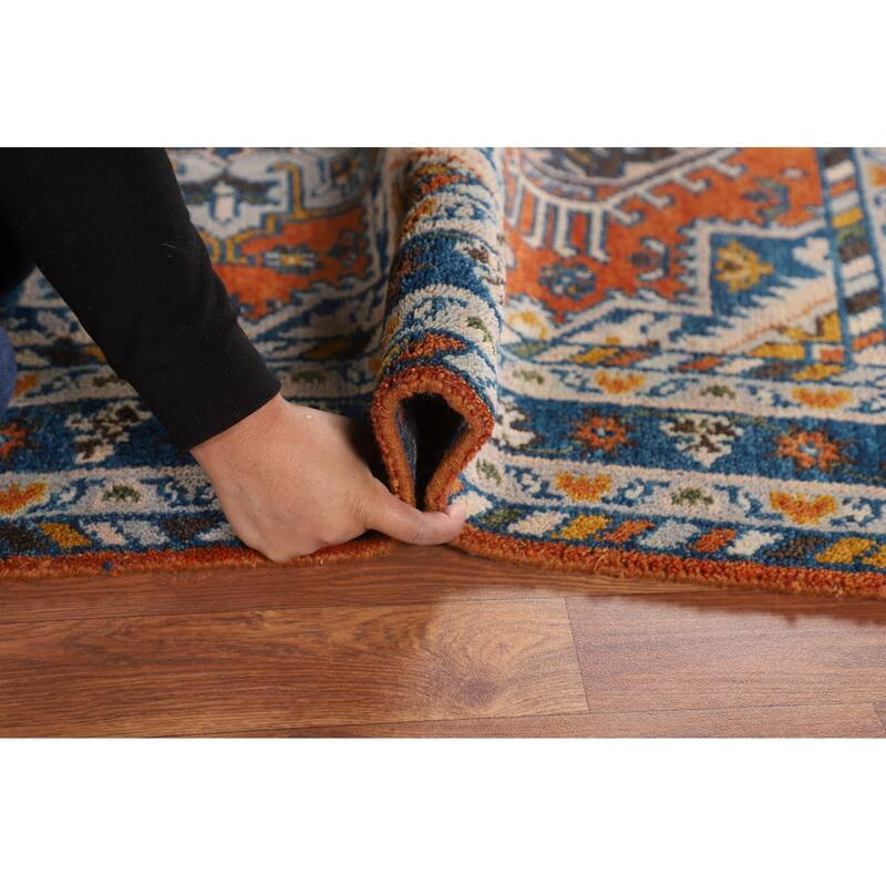 Geometric Heriz Serapi Oriental Foyer Rug Hand-Knotted Wool Carpet - 3'11"x 5'10"