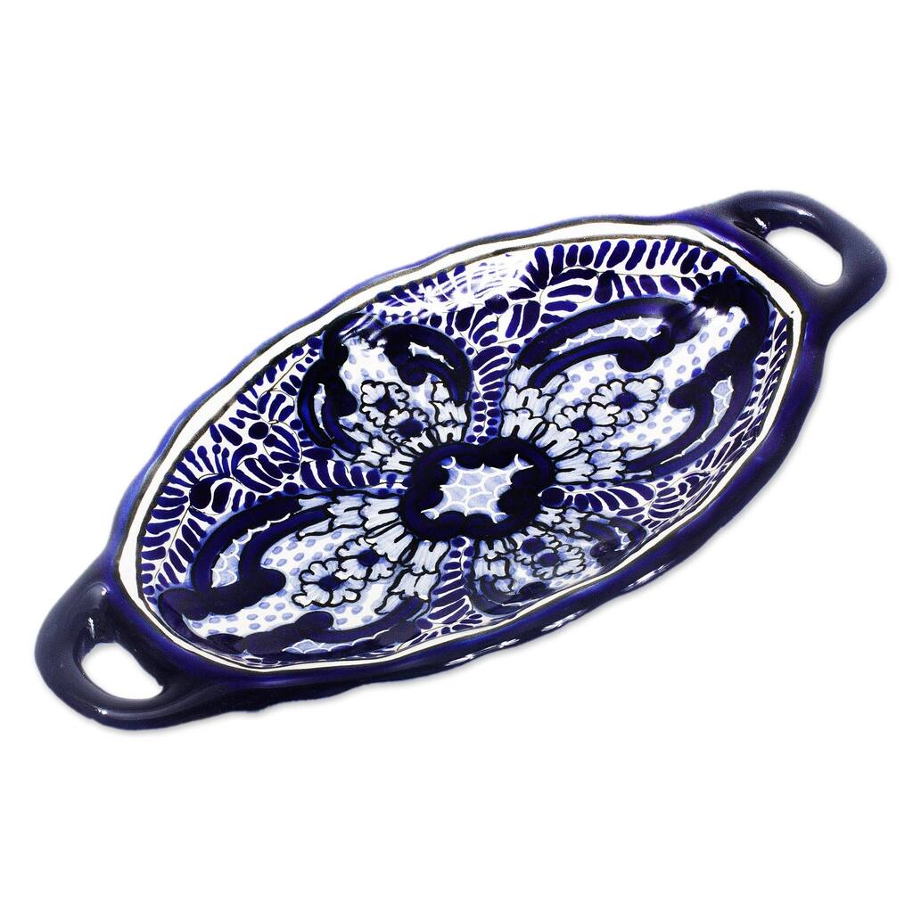 Novica Handmade Puebla Kaleidoscope Ceramic Butter Dish
