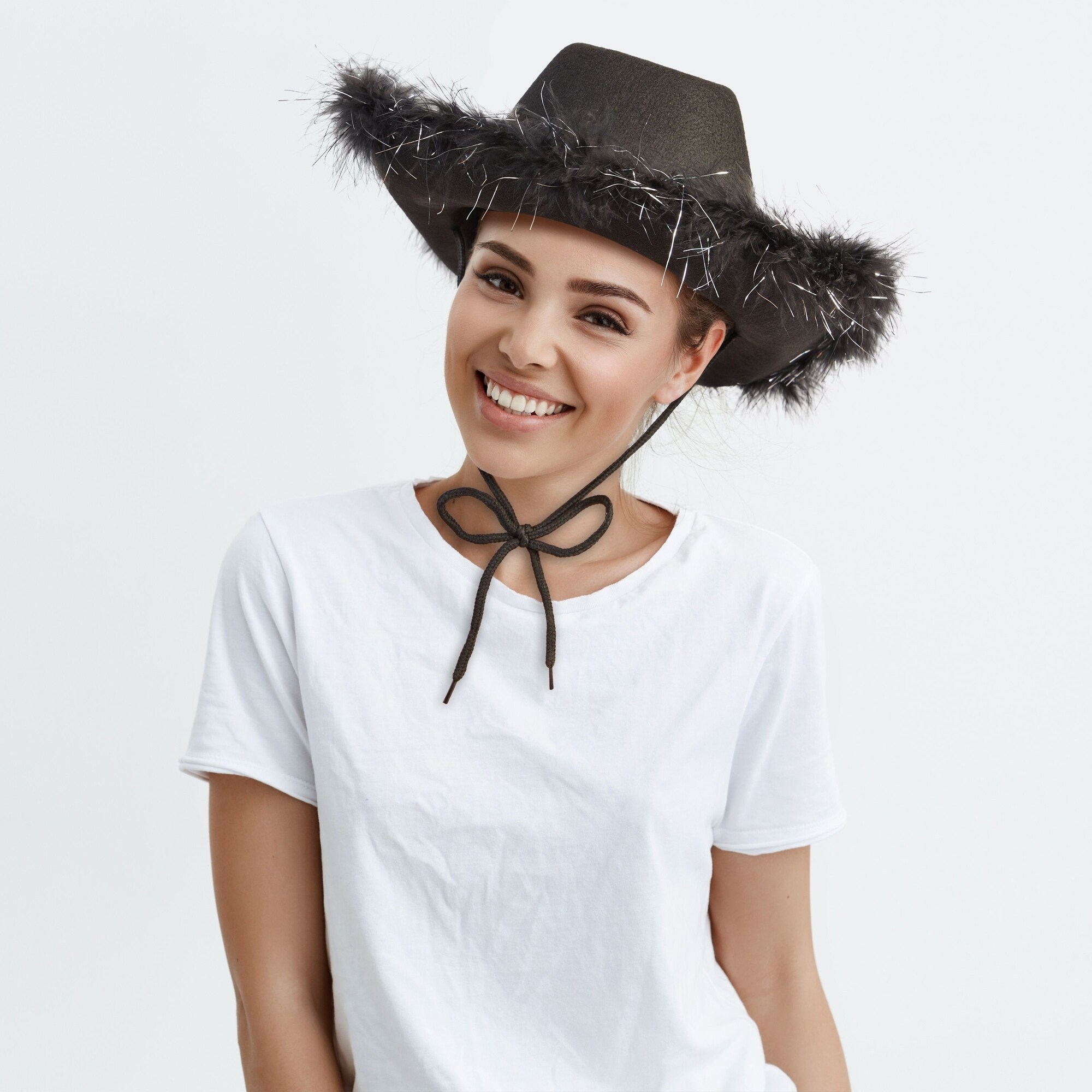 Black Cowboy Hat with Feathers for Women Men Fluffy Cowgirl Hat for Halloween Costume Birthday Bachelorette Party Bed Bath Beyond 38242114