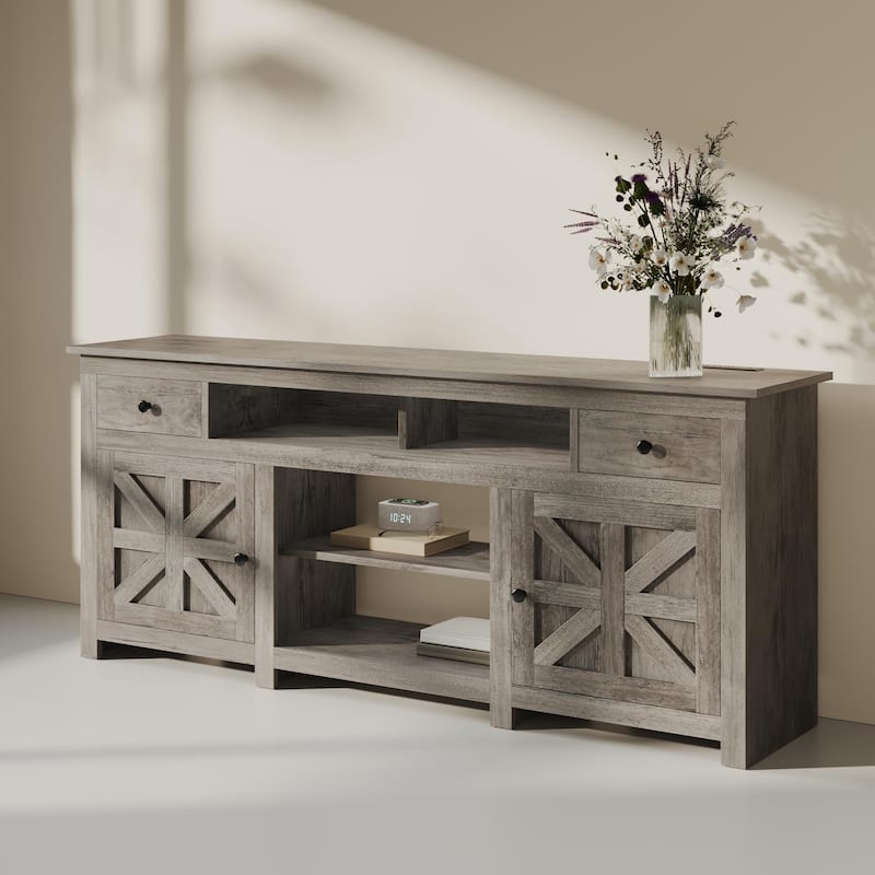 Moasis 70"W Farmhouse TV Stand, Entertainment Center with Power Outlet