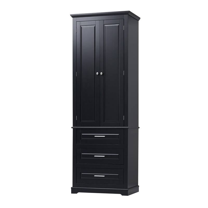 70" Tall Storage Cabinet with Doors and Three Drawers for Bathroom/Office