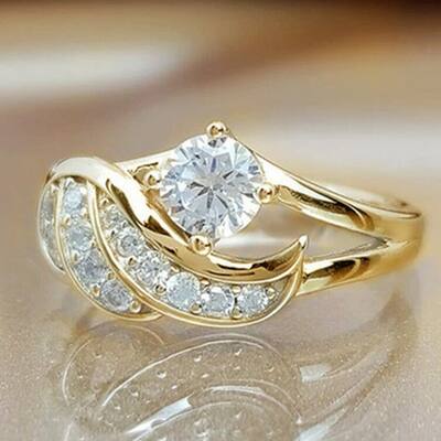 Fashion Angel Wing Rhinestone Decor Wedding Band Ring Jewelry Gift For Women