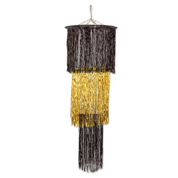 Pack Of 6 Shimmering 3 Tier Metallic Black And Gold Chandelier Pack Of 6 Shimmering 3 Tier Metallic Black And Gold Chandelier Hanging Party Decorations 4