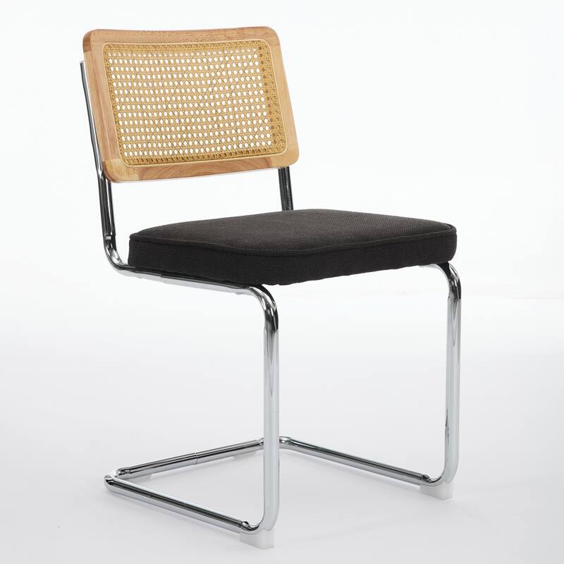 Velvet Upholstered Dining Chairs Set of 2, with Natural Cane Back and Stainless Chrome Base