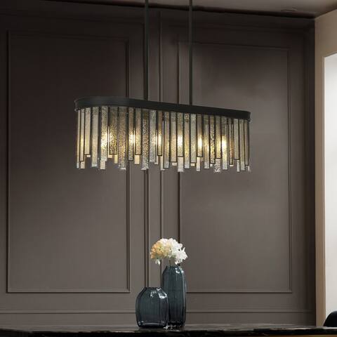 Tifany Mid-Century Modern 6-Light Linear Textured Glass Chandelier for Dining Room - L 28" x W 9.5" x H 12"