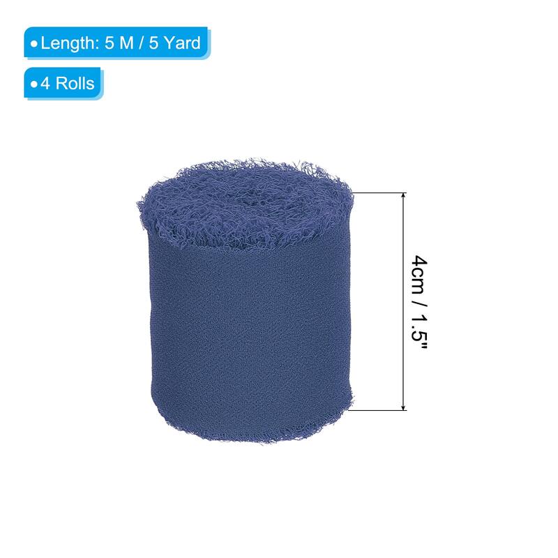 4Roll 1.5"x5Yd Fringe Chiffon Silk Ribbon Handmade Frayed Edges Ribbon - 1.5" x 5 Yard