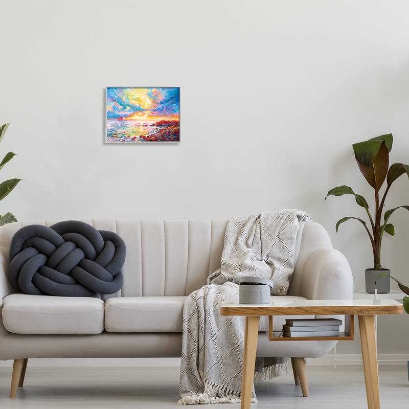 Stupell Mediterranean Sunset Ocean Coast Framed Giclee Art Design by Leon Devenice