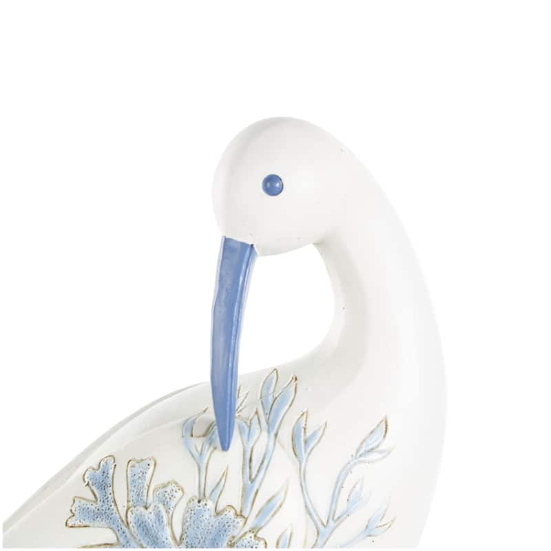 Polystone Bird Decorative Sculpture with Blue Coral Patterns and Wood Inspired Bases - Set of 2 White - Roche River Decor