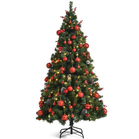 Gymax 5/6/7 FT Pre-lit Artificial Christmas Tree Hinged Xmas Tree - See Details