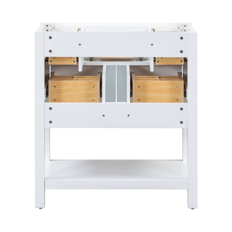 Elegant Bathroom Vanity with Large Storage, Solid MDF Frame, and Painted Finish - White and Gold - 29.56in L