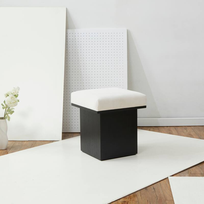 SAFAVIEH Couture Bourke Velvet And Wood Square Ottoman - Ivory/Black