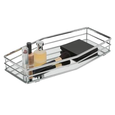 Home Details Double Rail Vanity Mirror Tray 14x7 - Chrome - Silver - 14"x 7"x 2.1"