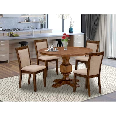 HomeStock 5-Piece Round Natural Oak Finish Solid Wood Top Dining Table with 4 Parson Chair