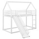 preview thumbnail 1 of 9, Twin Over Twin Heavy Steel Low Bunk Bed with Ladder & Slide, Space-Saving House Shaped Bunk Bed Frame for Kids Boys Girls, White White - Twin