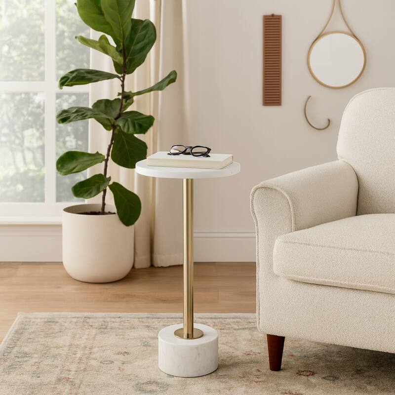 Modern End Table with Marble Top and Aluminum Base - 25" - 24.25"