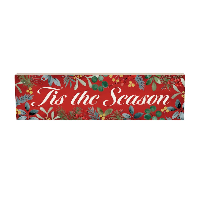 Festive Foliage Mantel Sign - "Tis The Season" - 18" x 5" - Multicolor